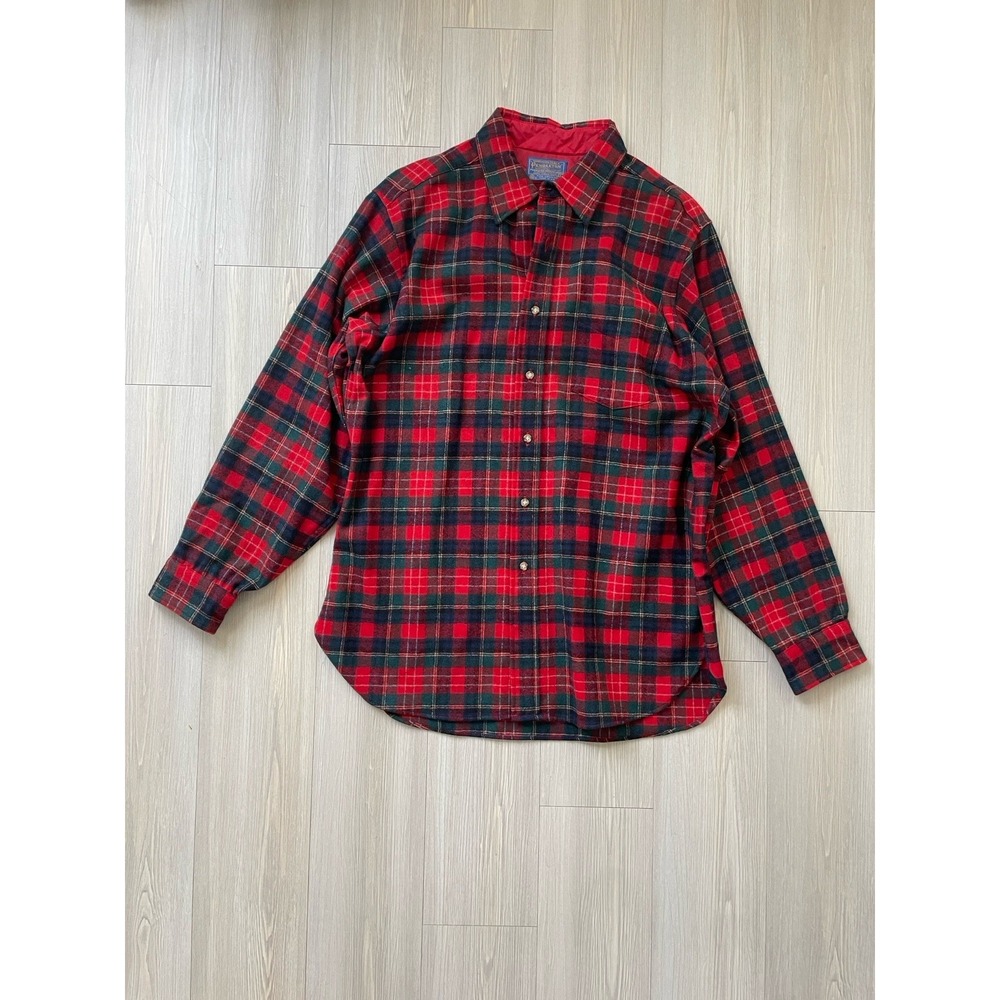 Pendleton Men's Vintage Wool Red Plaid Flannel Size L Made In USA
